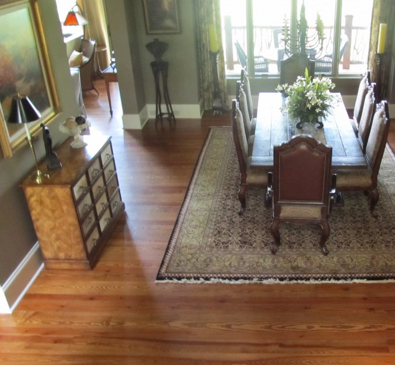 Waterproof Antique Heart Pine flooring — 100% solid wood for concrete slabs, basements, showers, and radiant heat. Thermally modified with just heat and steam