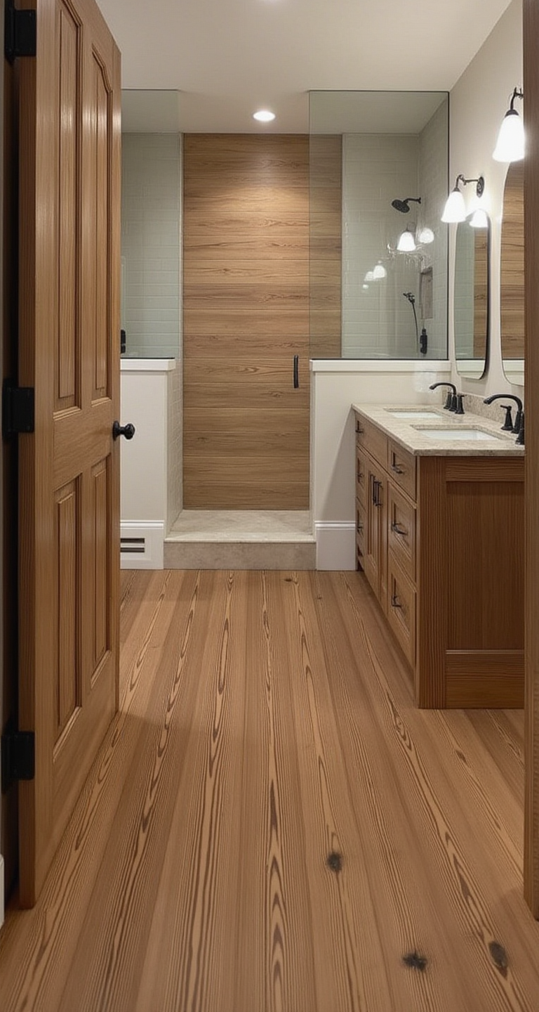 100% waterproof solid wood for showers and wet areas – thermally modified White Oak, Antique Heart Pine, and Cypress