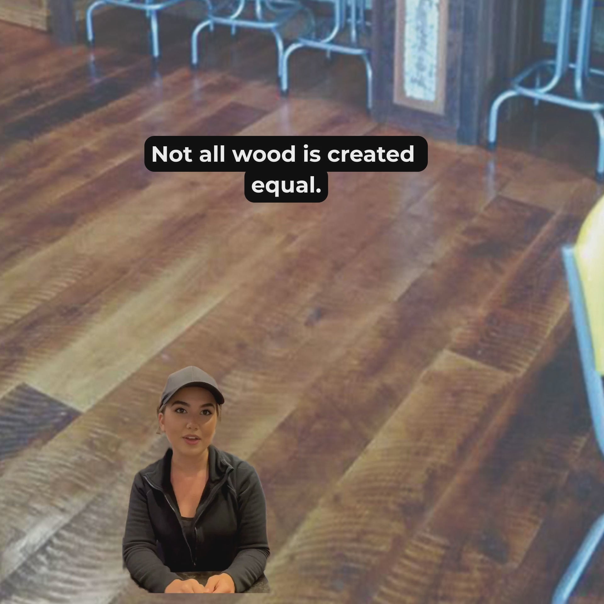 Reclaimed White Oak flooring — thermally modified, waterproof, 100% green hardwood over concrete slab with radiant heat