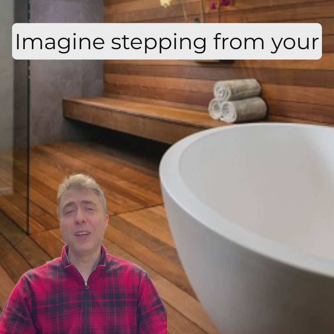 100% waterproof solid wood for showers and wet areas – thermally modified White Oak, Antique Heart Pine, and Cypress