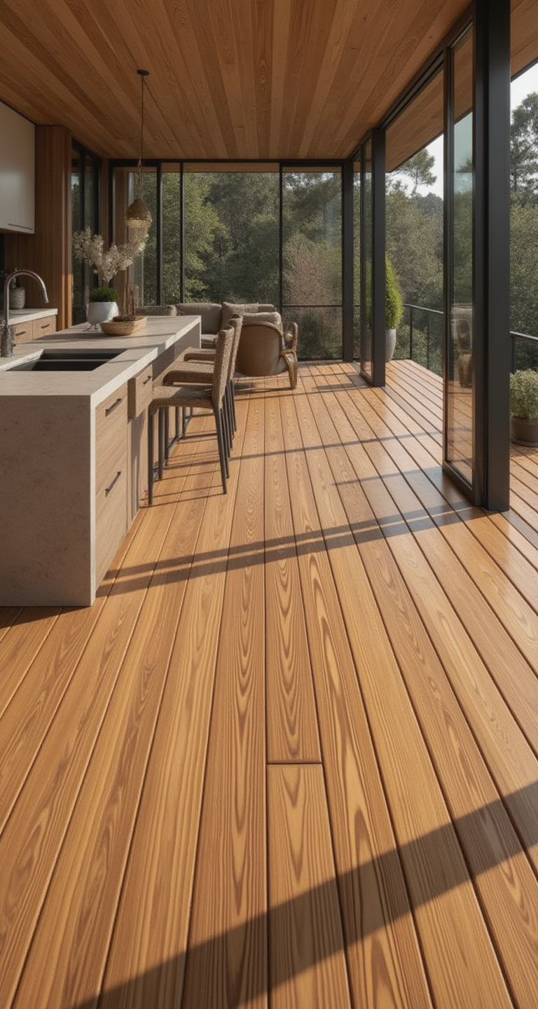 Solid Cypress decking — built for concrete patios, pools, and high-moisture areas, backed by lifetime warranty