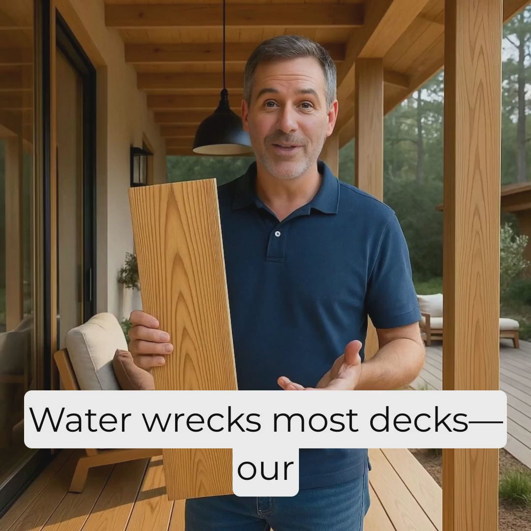 Thermally modified Cypress decking — waterproof solid wood for concrete patios, pool decks, siding, and humid climates; 100% green and termite-proof